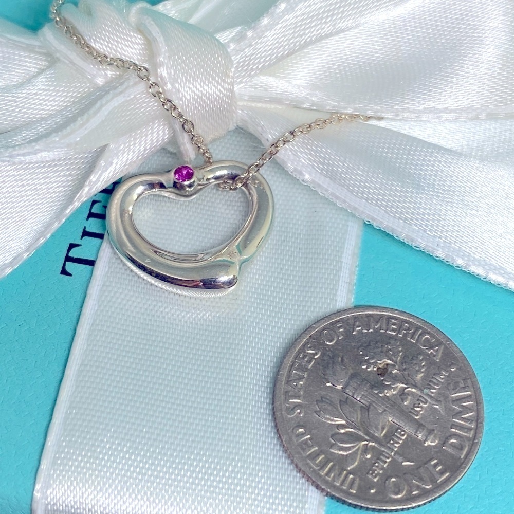 Tiffany & Co pink sapphire open heart necklace 925 Elsa Peretti  MSRP $850 - Picture 6 of 7